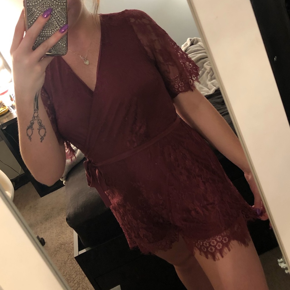 Maroon Lace Romper